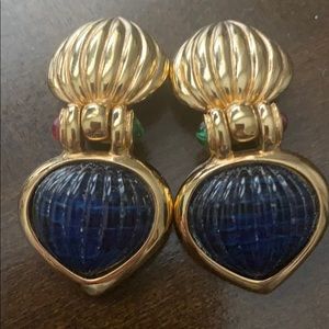 Vintage Earrings, Blue, Red & Green Cabochon Stone